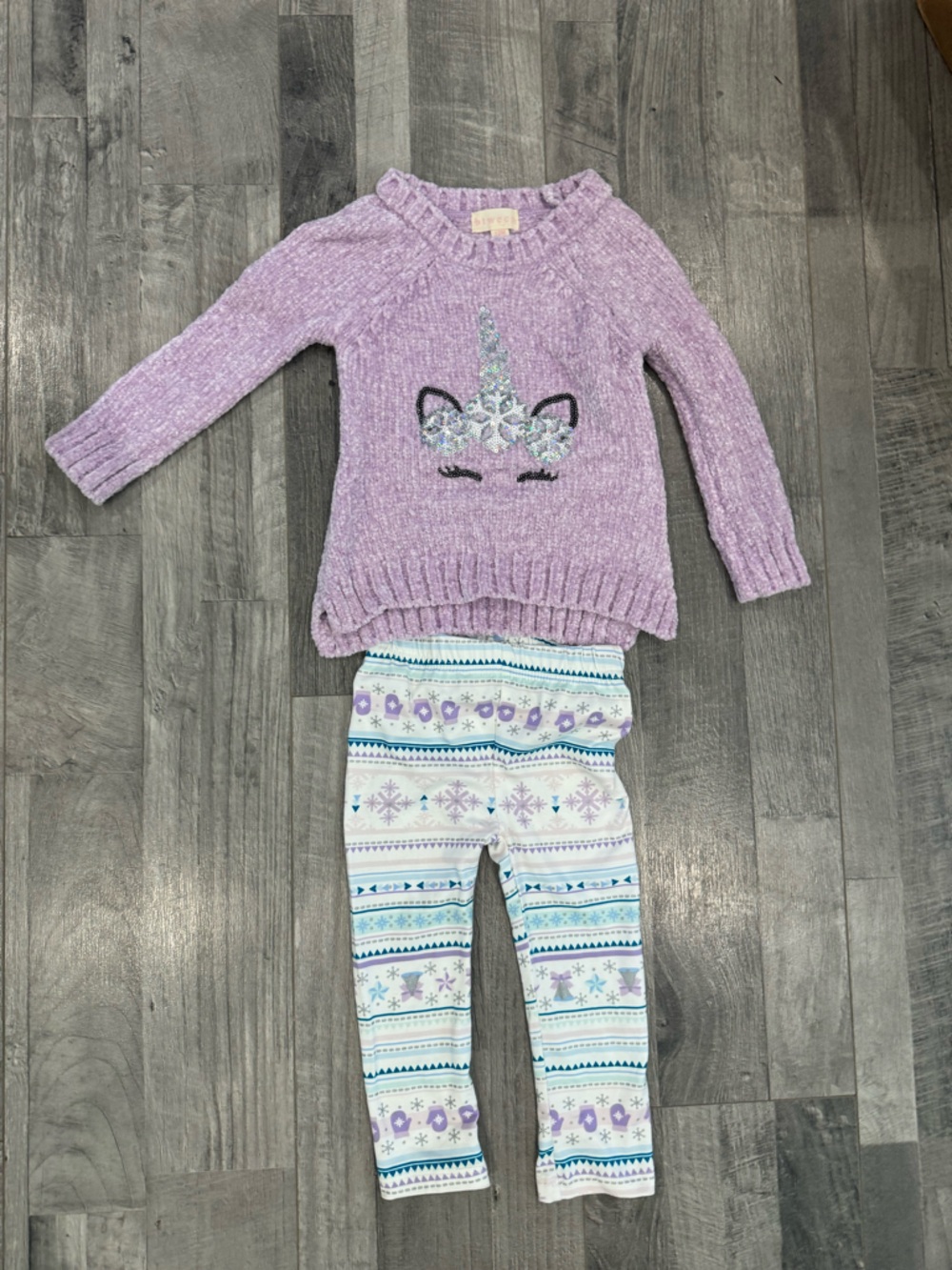 btween Purple Unicorn Sweater and Patterned Leggings Set